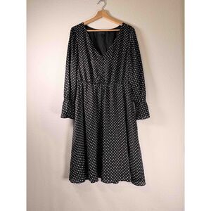 J.Crew Polka Dot V-Neck Faux Button Midi Dress Ruffle Cuff Plus Size 16 NWOT